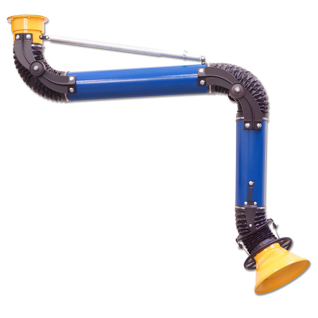 Vista general de brazo articulado industrial para aspiración localizada de humos, polvo y vapores.