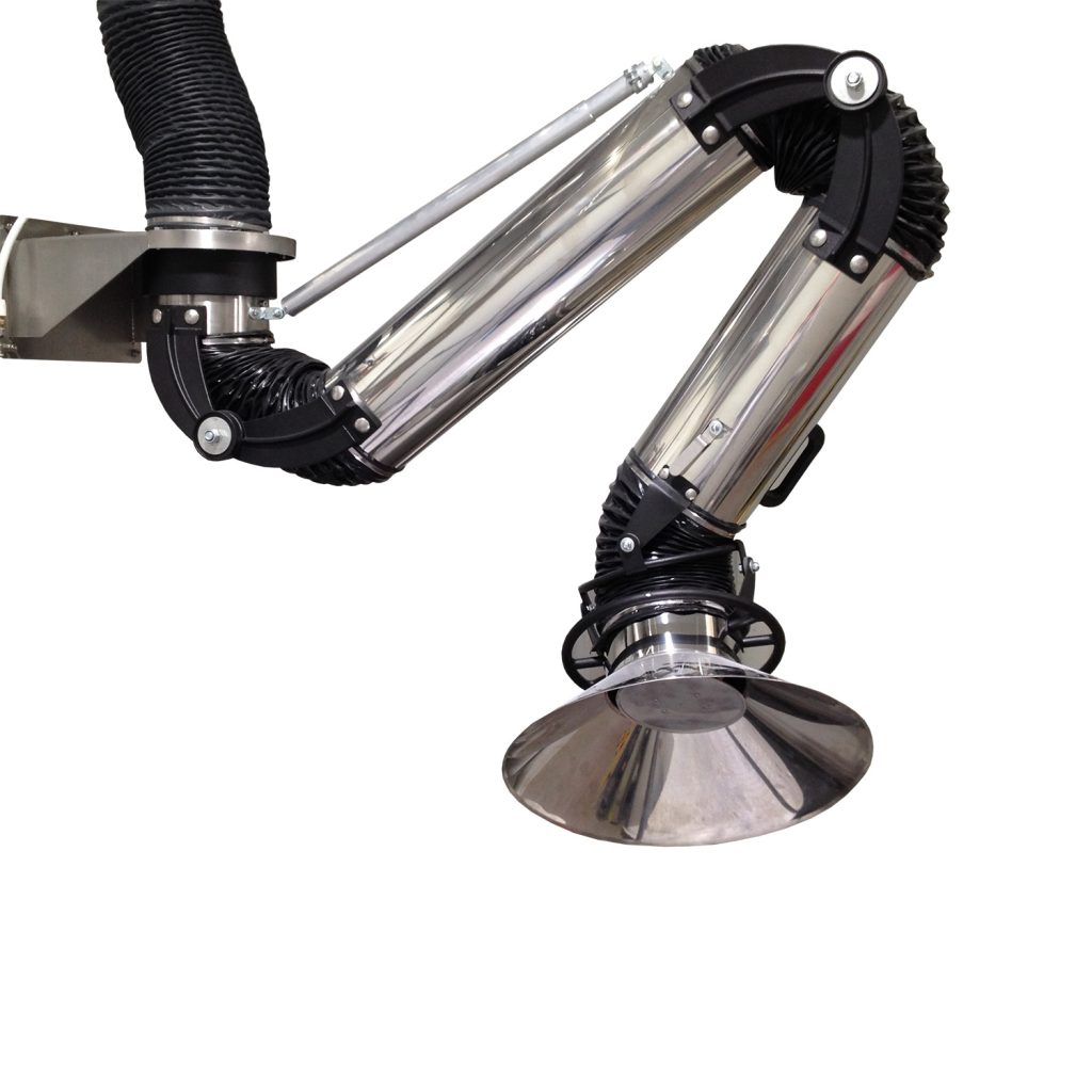 Brazo de extracción en acero inoxidable con campana para aspiración localizada de humos y vapores