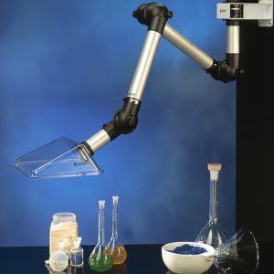 Brazo articulado de aspiración ALSIDENT con campana rectangular transparente para captación de polvo fino