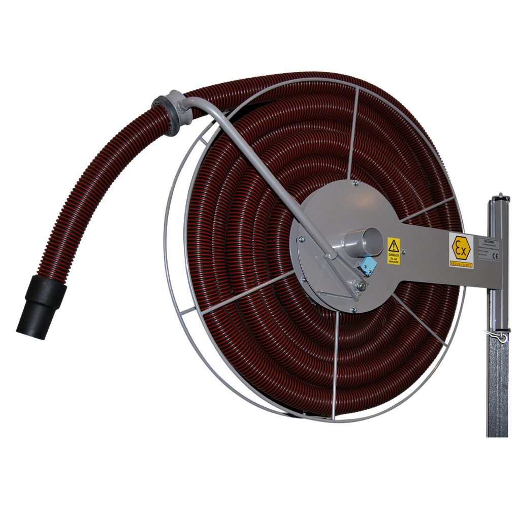 Enrollador de manguera ATEX HOSR EX con manguera conductiva y certificación zona 22.