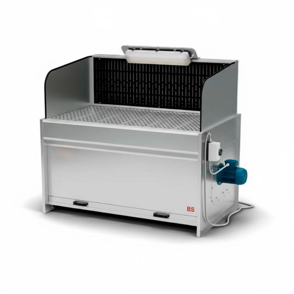 Mesa aspirante BS con ventilador incorporado y versión BS-S para conexión a sistema centralizado.