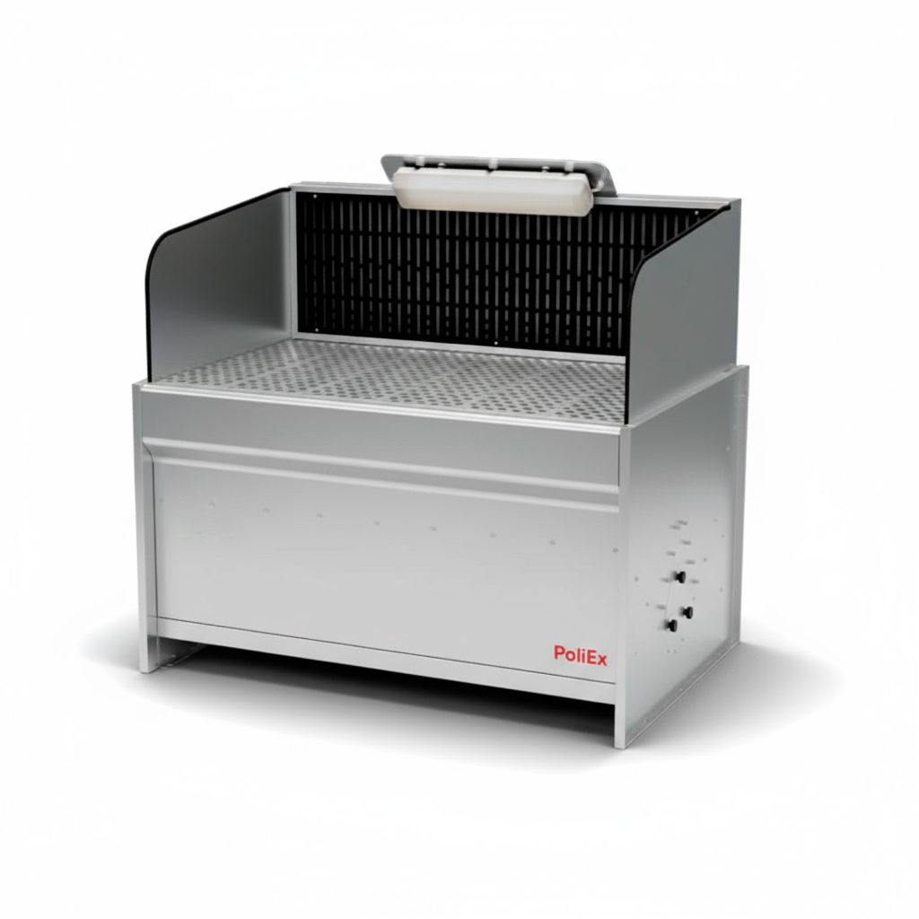 Mesa aspirante PoliEx certificada ATEX para captación de polvo y partículas inflamables.