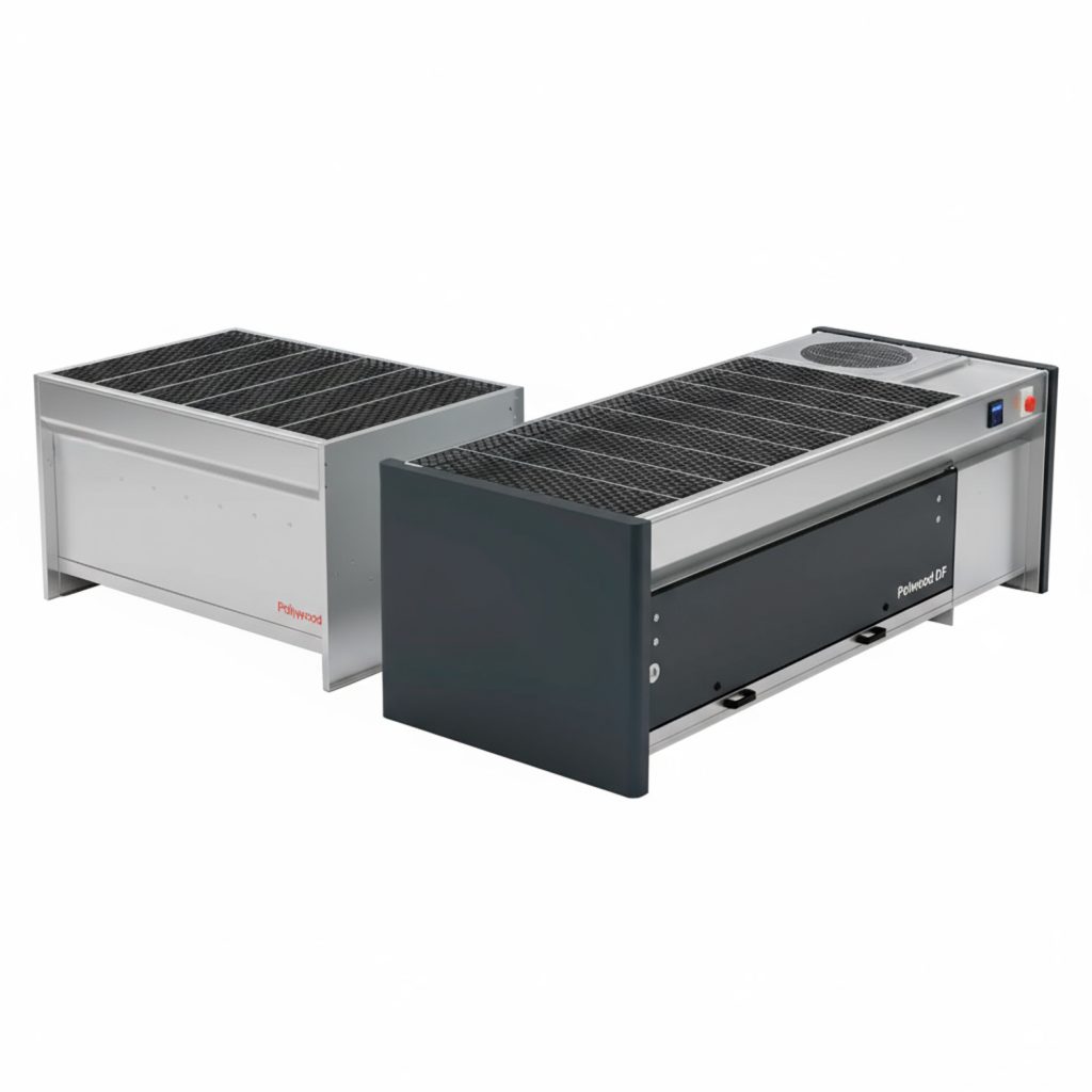 Mesas aspirantes Poliwood y Poliwood DF para captación de polvo de madera y mármol con o sin filtración integrada.