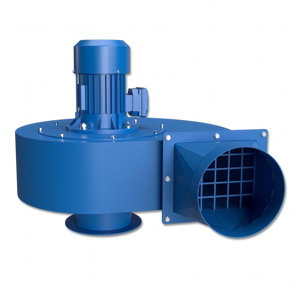 Ventilador centrífugo antichispas Iberclean KZWR-03 con motor de accionamiento directo y rotor de aluminio para extracción de humos y vapores.